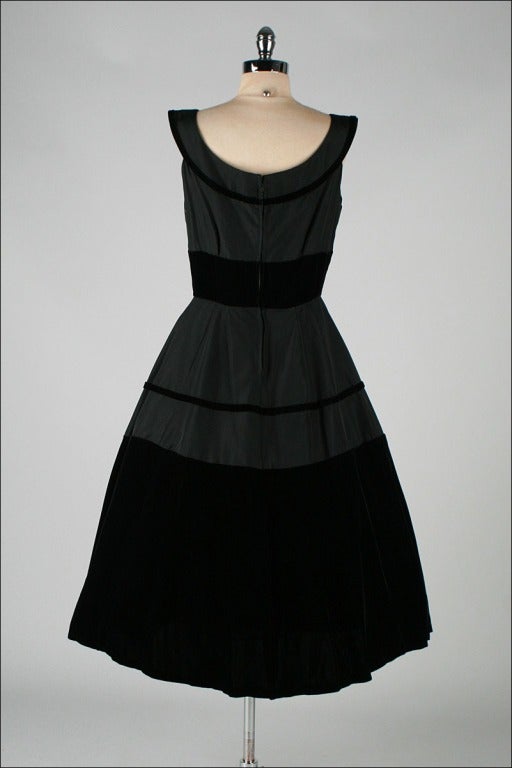 Vintage 1950's Suzy Perette Black Velvet Cotton Faille Dress 2