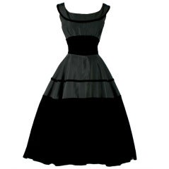 Vintage 1950's Suzy Perette Black Velvet Cotton Faille Dress