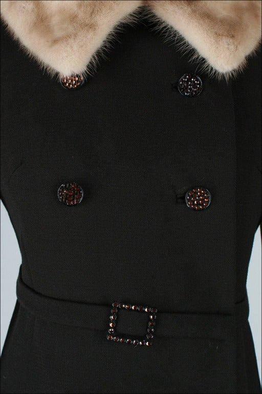 Vintage 1960's Stegari Brown Wool Mink Fur Rhinestone Coat In Excellent Condition In Hudson on the Saint Croix, WI