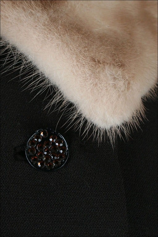 Women's Vintage 1960's Stegari Brown Wool Mink Fur Rhinestone Coat