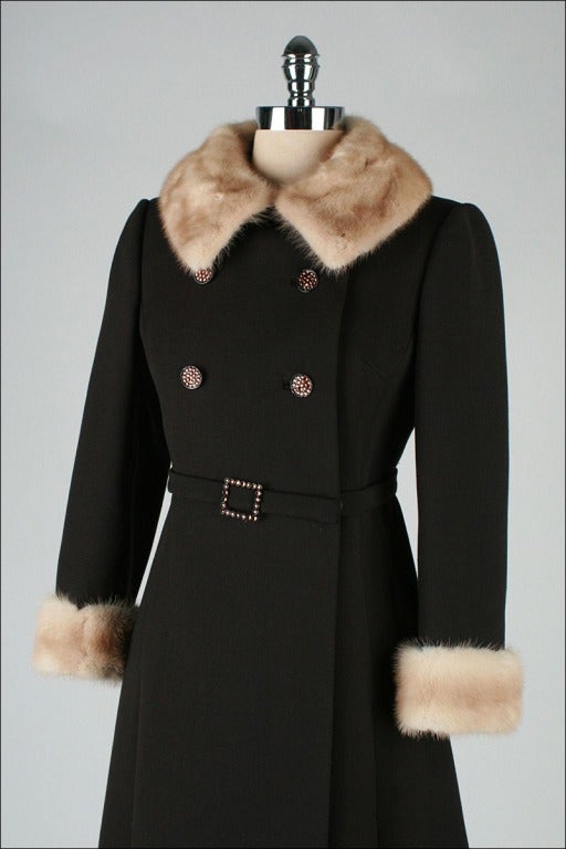 Vintage 1960's Stegari Brown Wool Mink Fur Rhinestone Coat 2