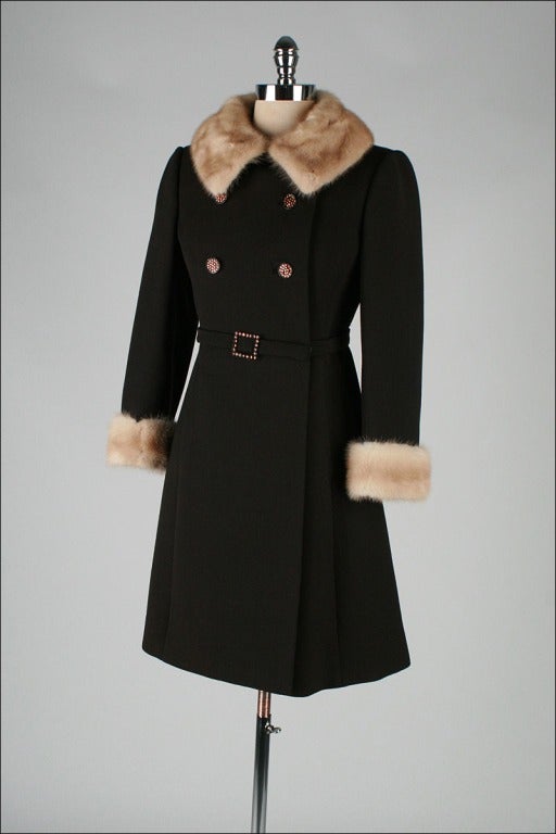Vintage 1960's Stegari Brown Wool Mink Fur Rhinestone Coat 3