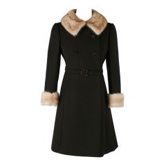 Vintage 1960's Stegari Brown Wool Mink Fur Rhinestone Coat