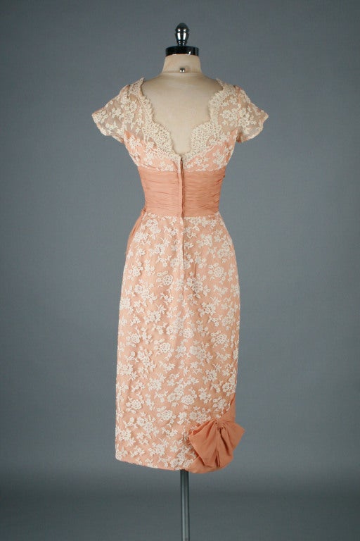 1950's Robert Martin Peach Lace Swagged Skirt Bombshell Dress 3
