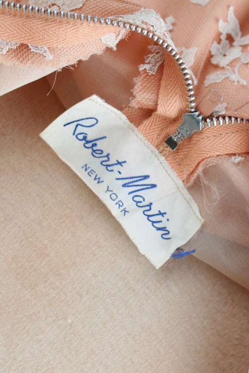 1950's Robert Martin Peach Lace Swagged Skirt Bombshell Dress 4