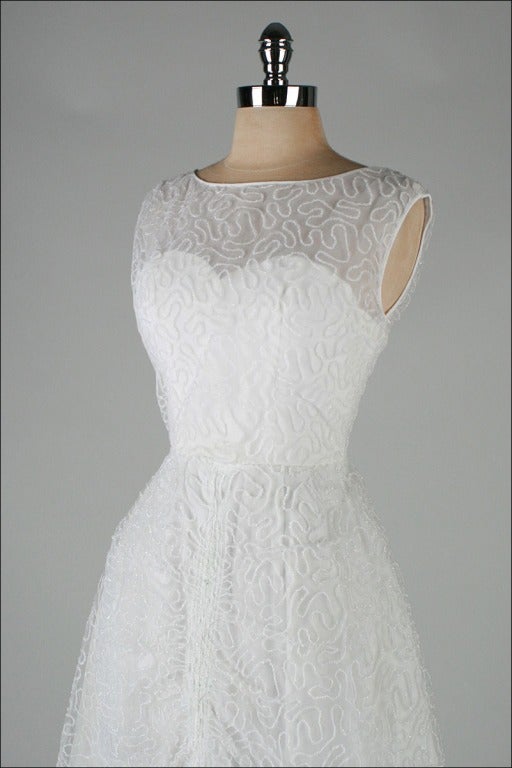 Vintage 1960's Bernetti White Glitter Swirl Cocktail Dress 1