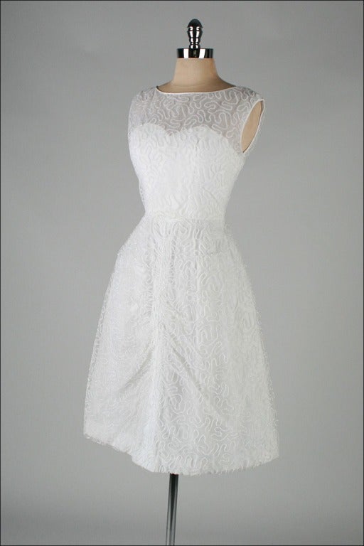Vintage 1960's Bernetti White Glitter Swirl Cocktail Dress 3