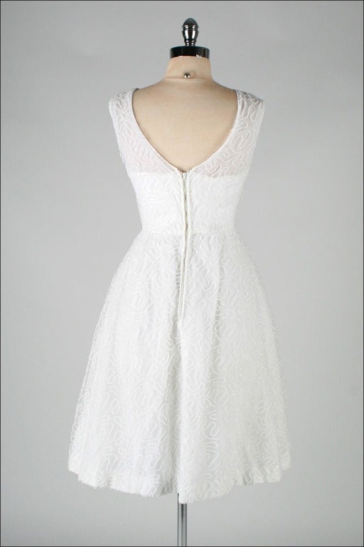 Vintage 1960's Bernetti White Glitter Swirl Cocktail Dress 4