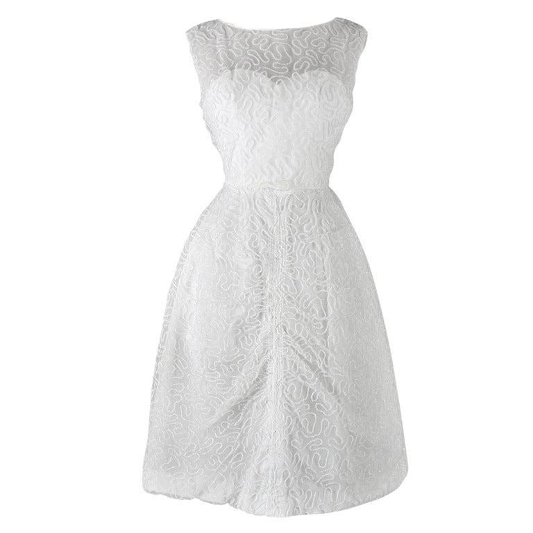 Vintage 1960's Bernetti White Glitter Swirl Cocktail Dress