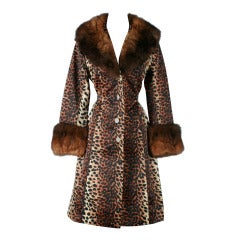 Retro 1960's Lilli Ann Leopard Print Fur Trim Trench Coat