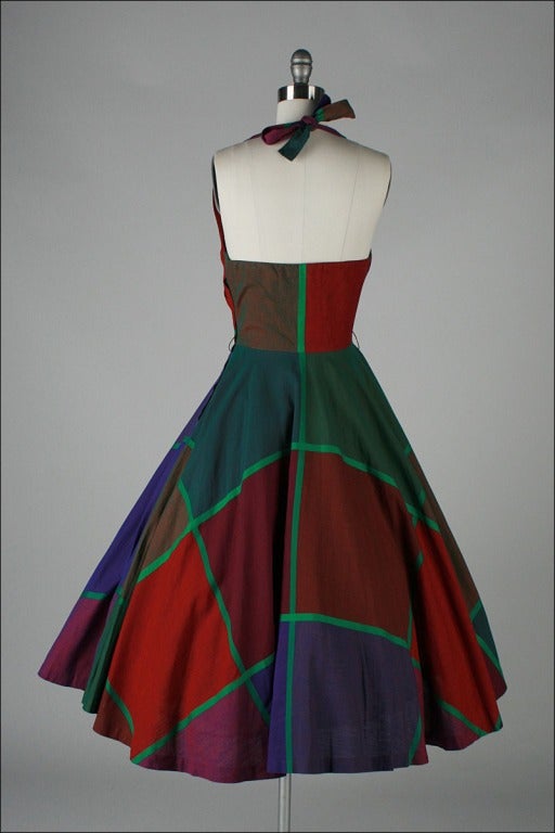 Vintage 1950's Irridescent Plaid Cotton Halter Dress 1