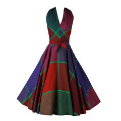 Vintage 1950's Irridescent Plaid Cotton Halter Dress