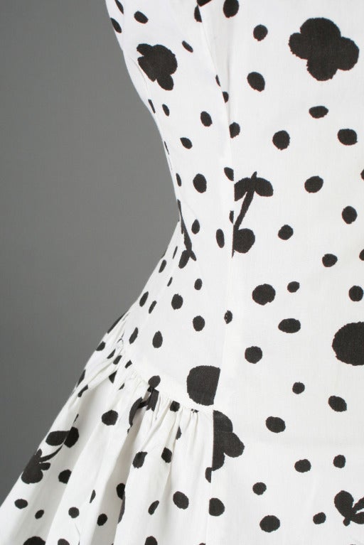 Vintage 1950's Black White Floral Cotton Halter Dress with Wrap 1