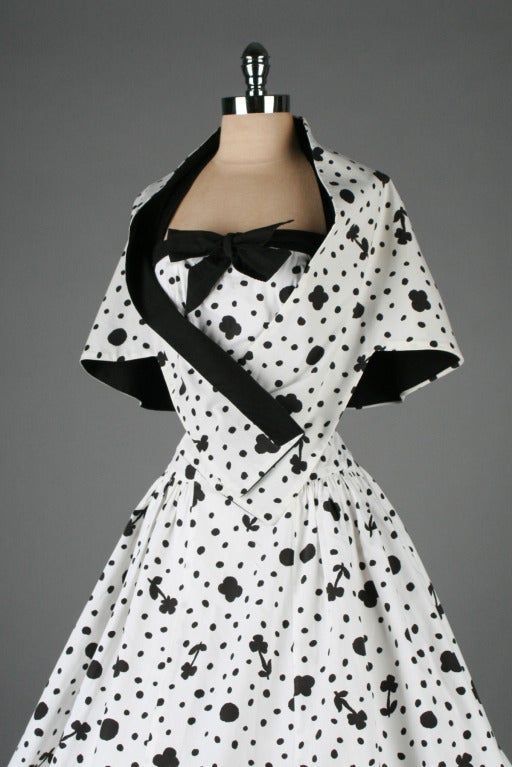 Vintage 1950's Black White Floral Cotton Halter Dress with Wrap 2