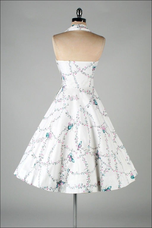 Women's Vintage 1950's Miami Guild Rhinestone Butterfly Halter Dress