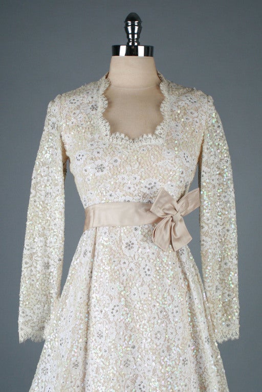 Women's 1960's Victoria Royal Ltd Sequins Lace EmbellishedCocktail Dress