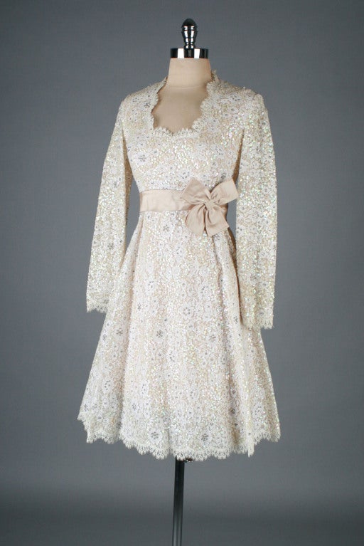 1960's Victoria Royal Ltd Sequins Lace EmbellishedCocktail Dress 2