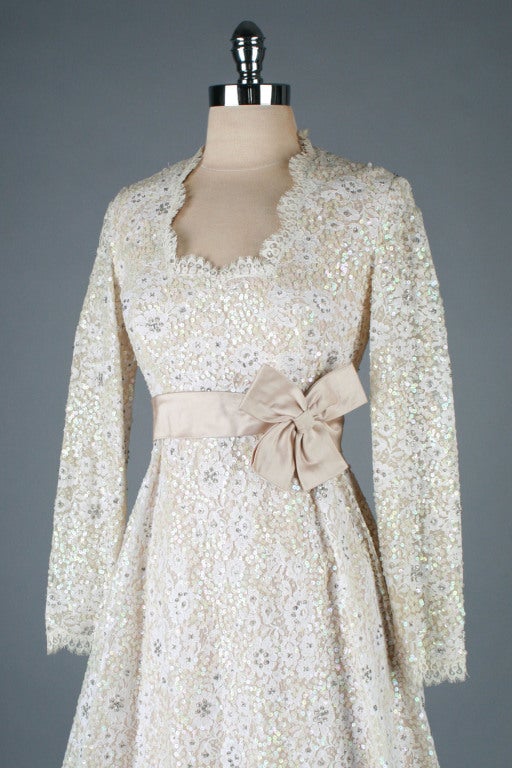 1960's Victoria Royal Ltd Sequins Lace EmbellishedCocktail Dress 3