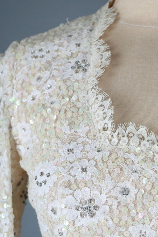 1960's Victoria Royal Ltd Sequins Lace EmbellishedCocktail Dress 4