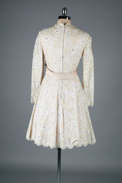 1960's Victoria Royal Ltd Sequins Lace EmbellishedCocktail Dress 5