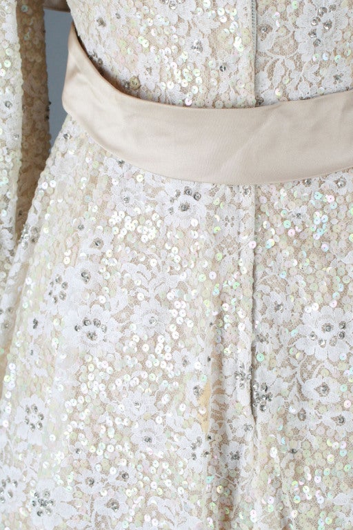 1960's Victoria Royal Ltd Sequins Lace EmbellishedCocktail Dress 7