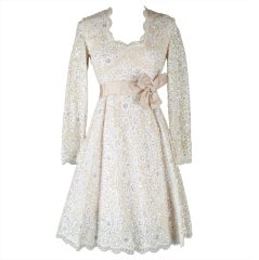 1960's Victoria Royal Ltd Sequins Lace EmbellishedCocktail Dress