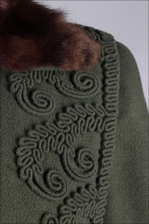 Women's Vintage 1940's Green Wool Mink Fur Trim Coat