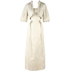 Vintage 1960's Ivory Brochade Dress with Beaded Jacket