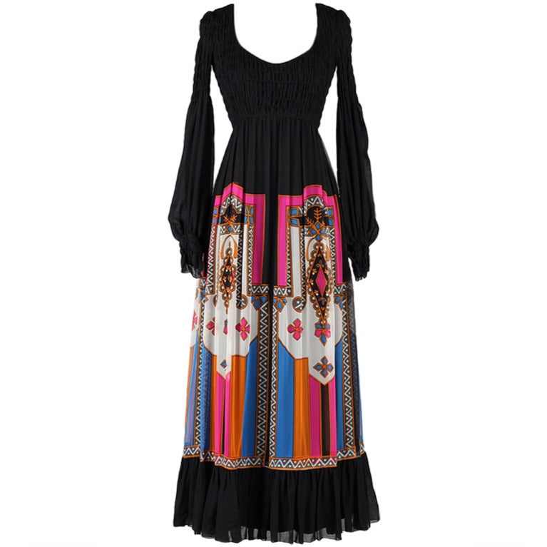 Vintage 1970's Travilla Silk Maxi Dress For Sale