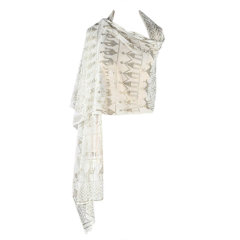 Vintage 1920
s Metallic Egyptian Motiff Assuit Shawl Wrap