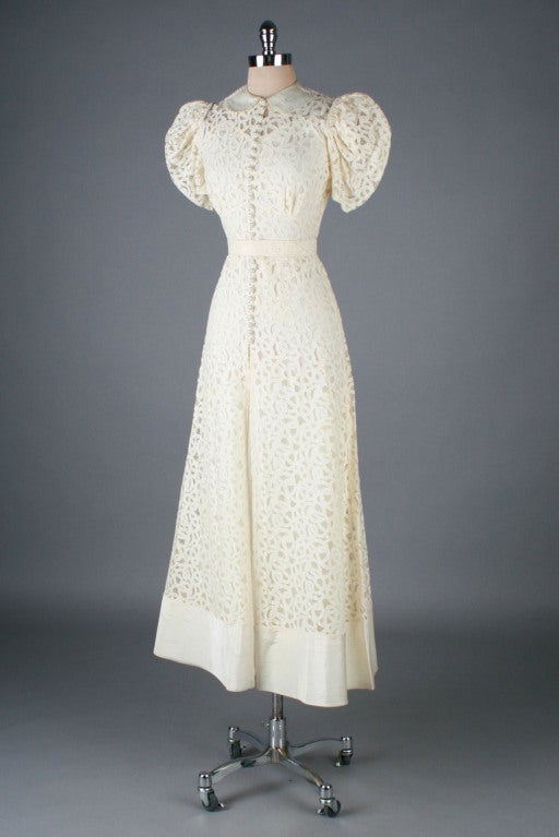 Vintage 1930's Ivory Battenburg Lace Wedding Gown at 1stDibs