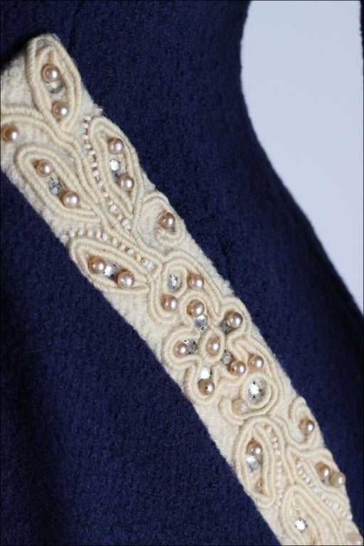 Vintage 1940's Wool Pearl Trim Princess Coat 2