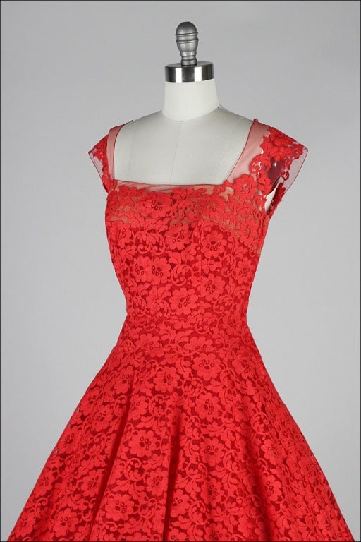 Women's Vintage 1950's Peggy Hunt Cherry Red Lace Dress