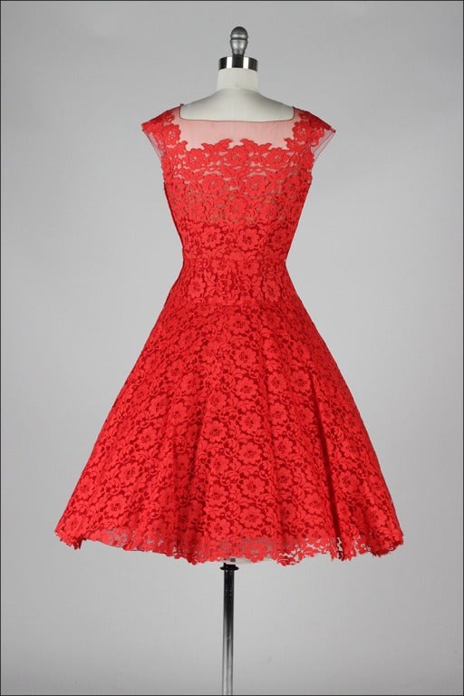 Vintage 1950's Peggy Hunt Cherry Red Lace Dress 1