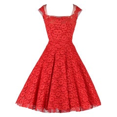 Vintage 1950's Peggy Hunt Cherry Red Lace Dress