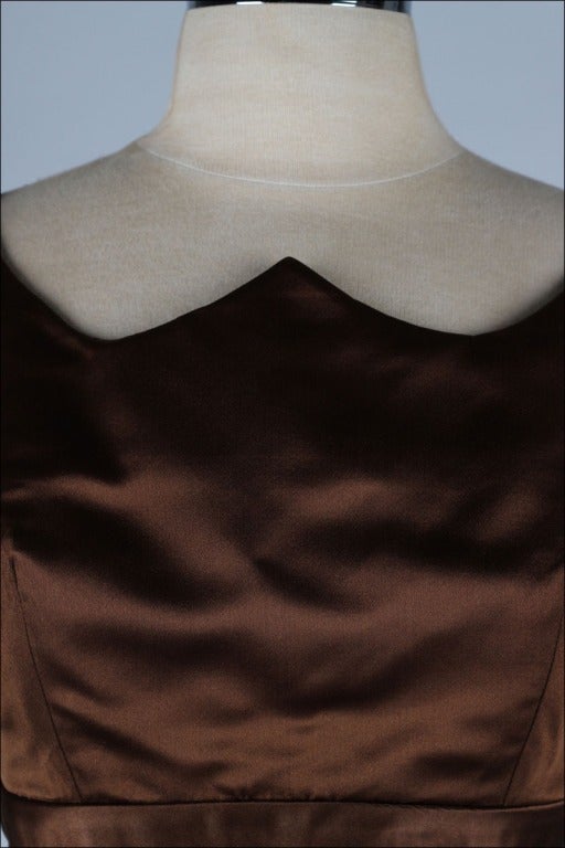 Women's Vintage 1950's Suzy Perette Chocolate Brown Silk Satin Dress