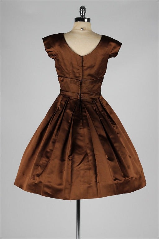 Vintage 1950's Suzy Perette Chocolate Brown Silk Satin Dress 2