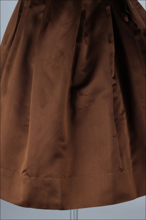 Vintage 1950's Suzy Perette Chocolate Brown Silk Satin Dress 4