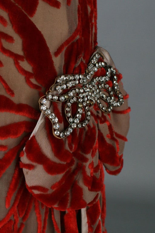 1920's Garnet Red Silk Velvet Burnout Flapper Dress 1