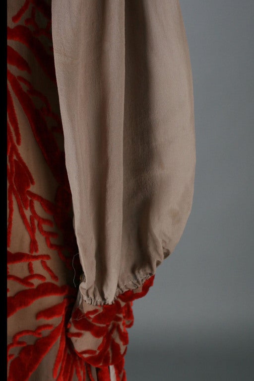 1920's Garnet Red Silk Velvet Burnout Flapper Dress 4