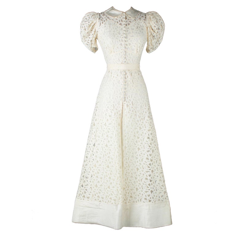 Vintage 1930's Ivory Battenburg Lace Wedding Gown at 1stdibs