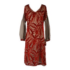 1920's Garnet Red Silk Velvet Burnout Flapper Dress