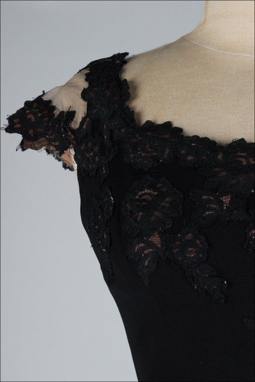 Vintage 1950''s Peggy Hunt Schwarzes Illusion-Spitzen-Cocktailkleid 3