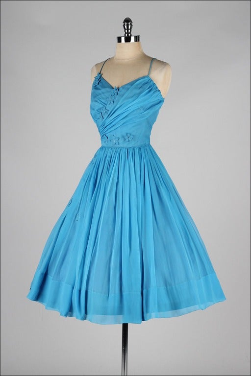 Vintage Ellen Kaye Deadstock Turquoise Silk Cocktail Dress 1