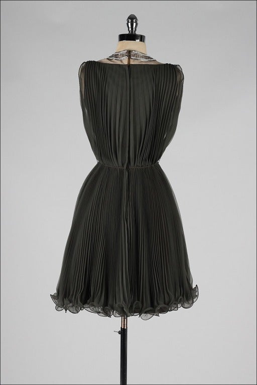 Vintage 1960's Jack Bryan Deep Olive Jeweled Bib Dress 3