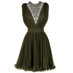 Vintage 1960's Jack Bryan Deep Olive Jeweled Bib Dress