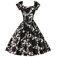 Vintage 1950's Pauline Trigere Black + White Silk Satin Cocktail Dress