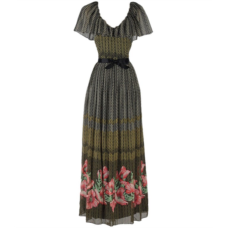 Vintage 1970's Richilene NY Silk Maxi Dress For Sale
