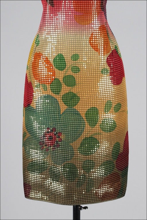 Vintage 1980's Christian Ruperto Flowers and Fruit Sequins Dress In Excellent Condition In Hudson on the Saint Croix, WI