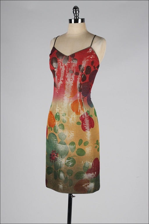 Vintage 1980's Christian Ruperto Flowers and Fruit Sequins Dress 2